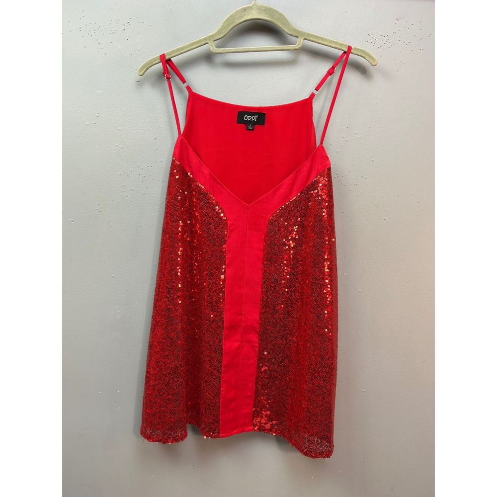 Oddi Camisole Women Large Red Sequin Front‎ Tank Top Shiny Party Festival